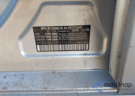 2008 Mercedes-Benz E 350 из США, поврежденный, VIN WDBUF56X08B291647